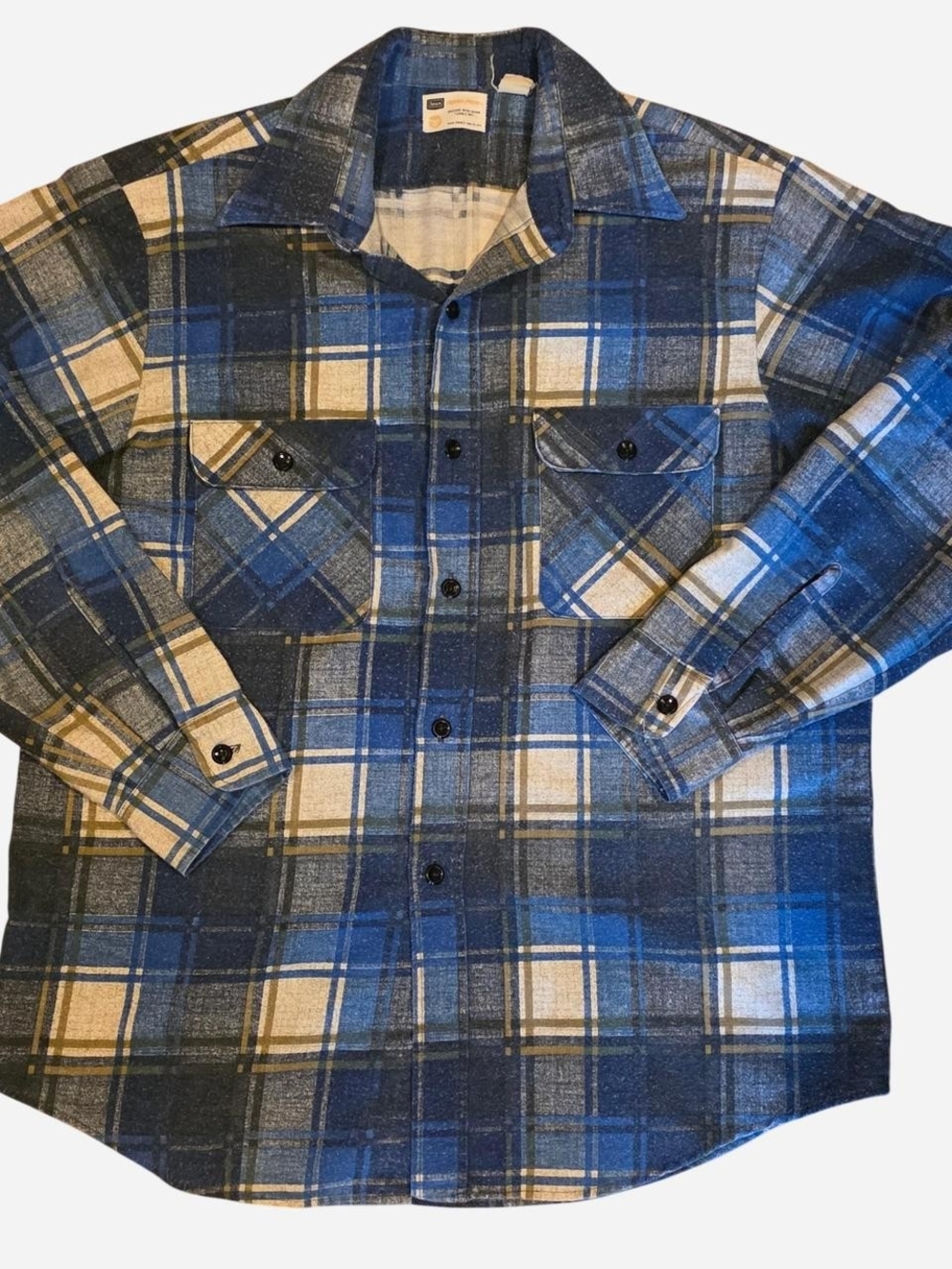 Vintage Sears Perma-Prest Blue Plaid Flannel Shirt